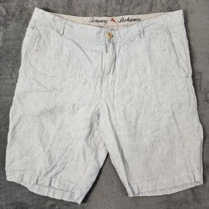 Tommy Bahama Men's Size 34 White Blue Striped 100% Linen Resort Vacation Shorts